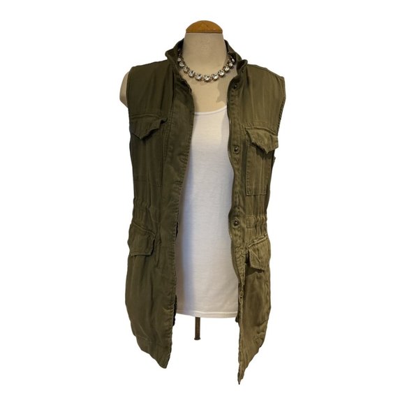 GAP Utility Cargo Vest Army Green Size Small Drawstring Waist Ample Pockets - Picture 4 of 12
